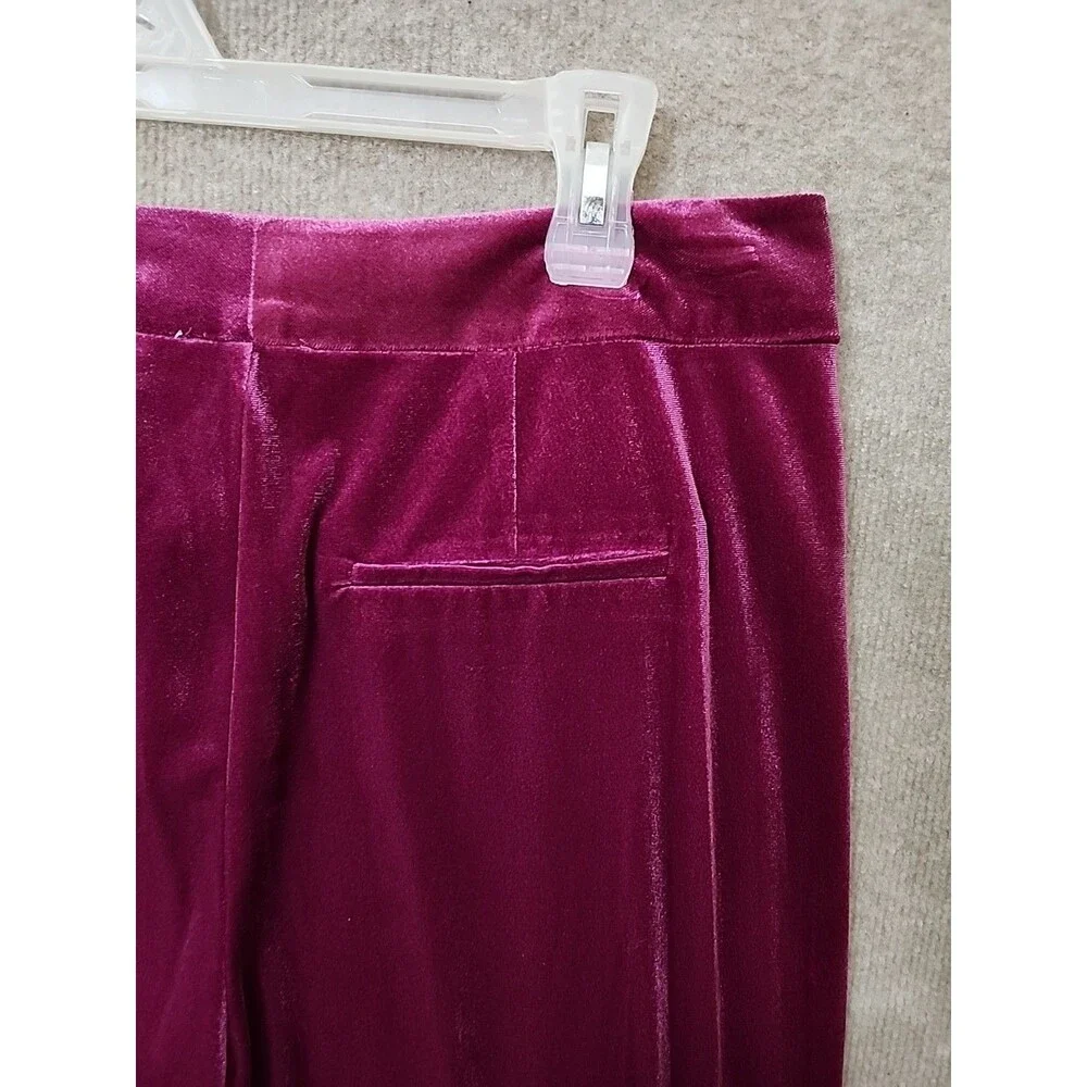 Nine West Velvet Dress Pants Womens L Australian Orchid Wide Leg Stretch NEW - Picture 4 of 7